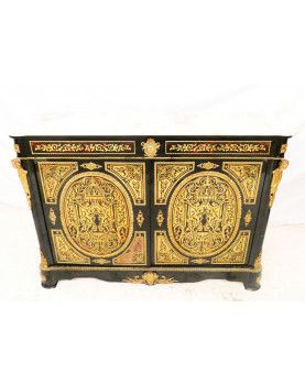 Sideboard 2 Doors Height Boulle Style Support Marble Top