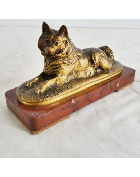 Small Bronze Dog Subject on Marble Base FREMIET BARBEDIENNE
