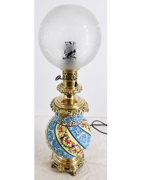 Lampe Émaux et Piétement en Bronze et Globe