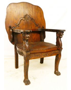 Ancient Armchair Inclinable in Table Bass in Oak Sculpted