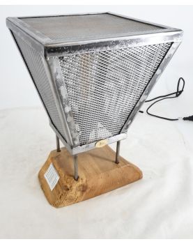 Handcrafted Polished Metal Lamp on Wooden Base