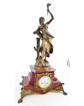 Pendulum in Regulate and Pink Marble La Science Signed Auguste MOREAU