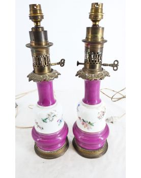Pair of Paris Porcelain Oil Lamps Mounted as a Lamp