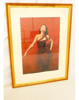 Large Lithograph Woman in a Red Dress