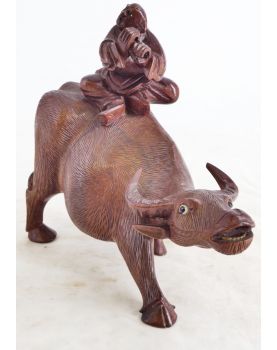 Sculpture de Buffle Chine en Bois