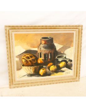 Large Oil on Canvas Still Life with Cart Hub P.VALLIEZ