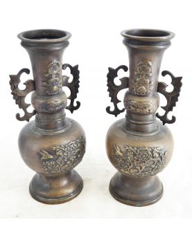 Pair of Asian Bronze Vases Early 20th Century