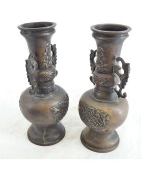 Pair of Asian Bronze Vases Early 20th Century