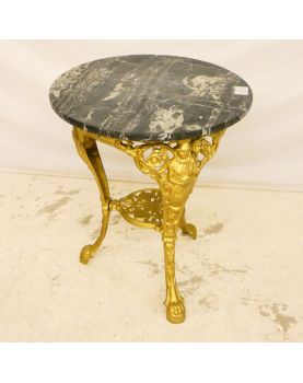 Restored Cast Iron Pedestal Table Black Marble Top