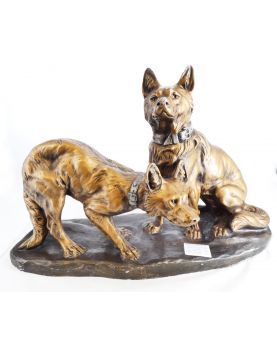 Group of Dogs Plaster Bronze Patina by TH.CARTIER