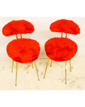 Pair of Red Moumoute Chairs Attributed to PELFRAN