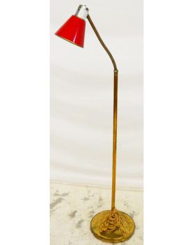 Brass Floor Lamp with Red Shade