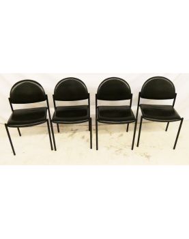 Série de 4 Chaises Noires en Cuir