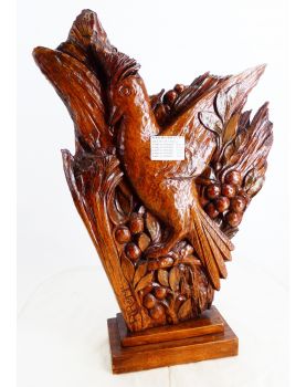 Bas Relief Oiseau en Bois Sculpté