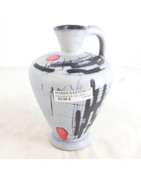 Gray Pitcher with Black and Red Incised Decor by François CALECA VALLAURIS