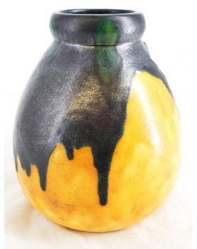 Louis DAGE Orange and Black Earthenware Vase