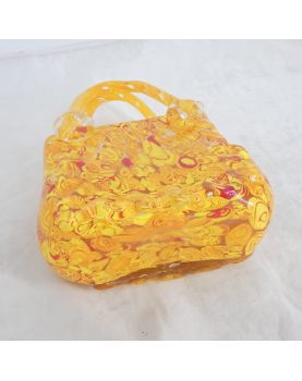 Small Blown Glass Basket Yellow and Orange Tones
