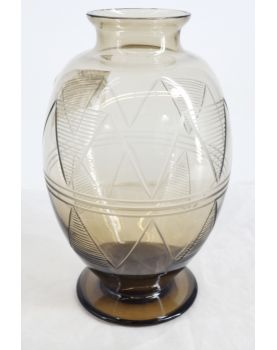 Vase Cristal Fumé Décor Géométriques
