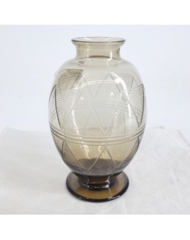 Vase Cristal Fumé Décor Géométriques
