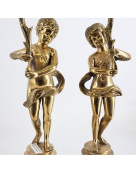 Pair of Golden Cherub Decor Lamps