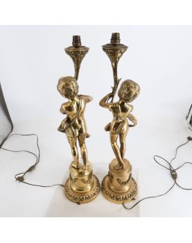 Pair of Golden Cherub Decor Lamps