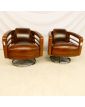 Pair of Vintage Leather Swivel Club Armchairs