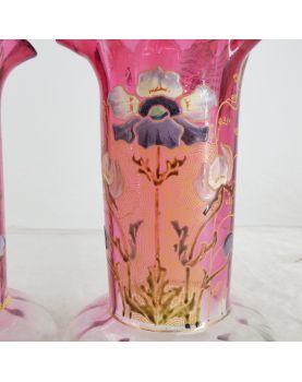 Pair of Pink and Gold Enameled Vases