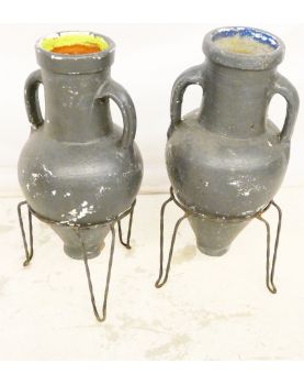 Pair of Amphorae on Wrought Iron Bases