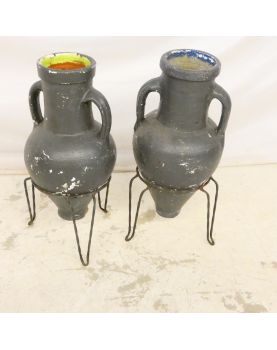 Pair of Amphorae on Wrought Iron Bases