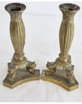 Pair of Bronze Tripod Candlesticks