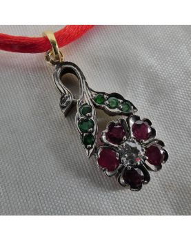 18 Emeralds and Ruby Pendant