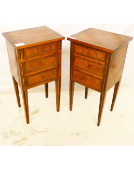 Pair of Inlaid Nightstands with 3 Drawers
