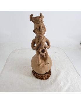 Terracotta Jug Statuette from Cameroon on Braided Support