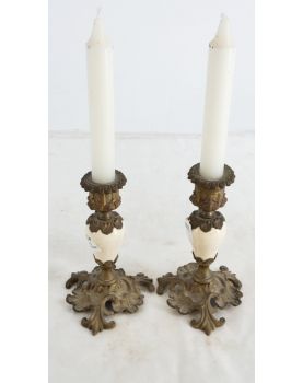 Pair of Brass and Earthenware Candlesticks