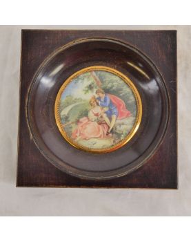 Framed Miniature Couple Sitting Woman Pink