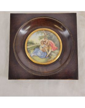 Framed Miniature Sitting Couple Woman in Blue