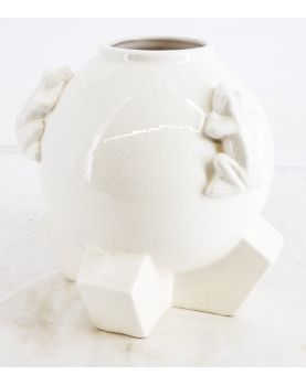 Vase Craquelée Art Déco avec des Grenouilles en Relief