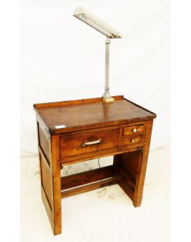 Old Watchmaker's Furniture 3 Drawers 1 Shelf in Natural Wood with Industrial Lamp