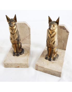 Pair of Dog Bookends on Marble Base