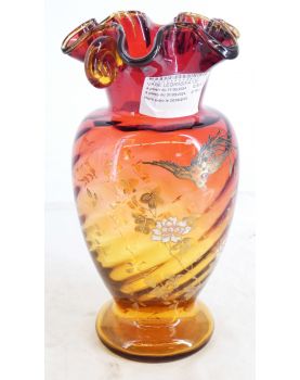 LEGRAS Vase in Enameled Red Crystal
