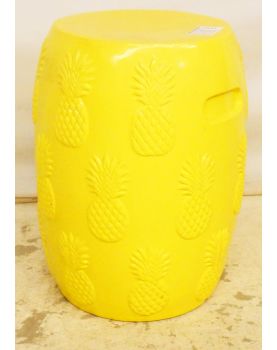 Yellow Enameled Terracotta Stool Pineapple Decor