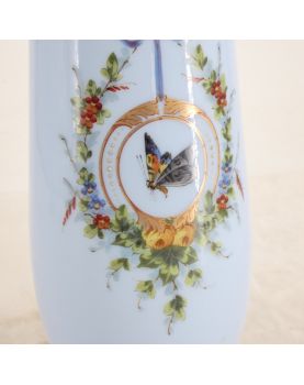 Blue Opaline Vase Butterfly Decor