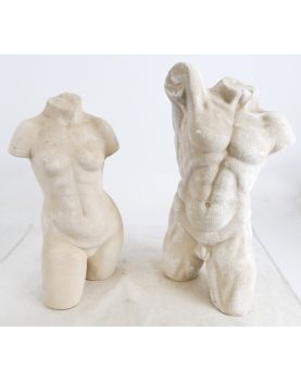 Paire de Bustes Homme et Femme Nus en Céramique