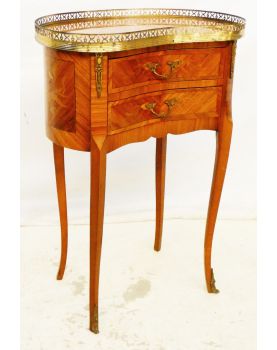 Kidney Bedside Table 2 Drawers Rosewood Marquetry Floral Decor