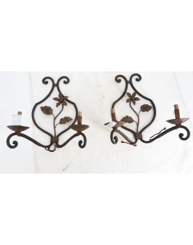 Pair of Wrought Iron Sconces with Floral Decor