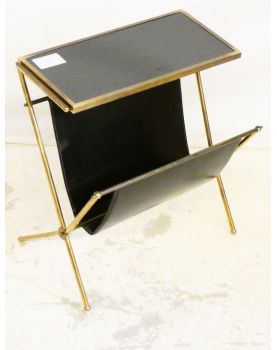 Black Tray Magazine Holder with Brass Frame and Leather Pocket