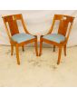 Pair of Walnut Armchairs with Blue Stained Seat