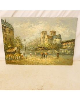 Painting Oil on Canvas View of Paris Signed BILLINGS