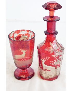 Carafe with Red Bohemian Crystal Glass