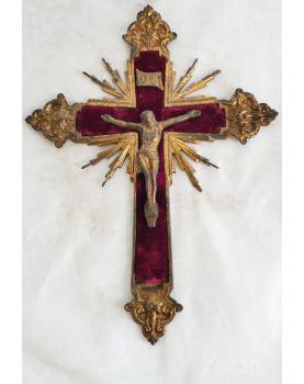 Brass and Red Velvet Crucifix